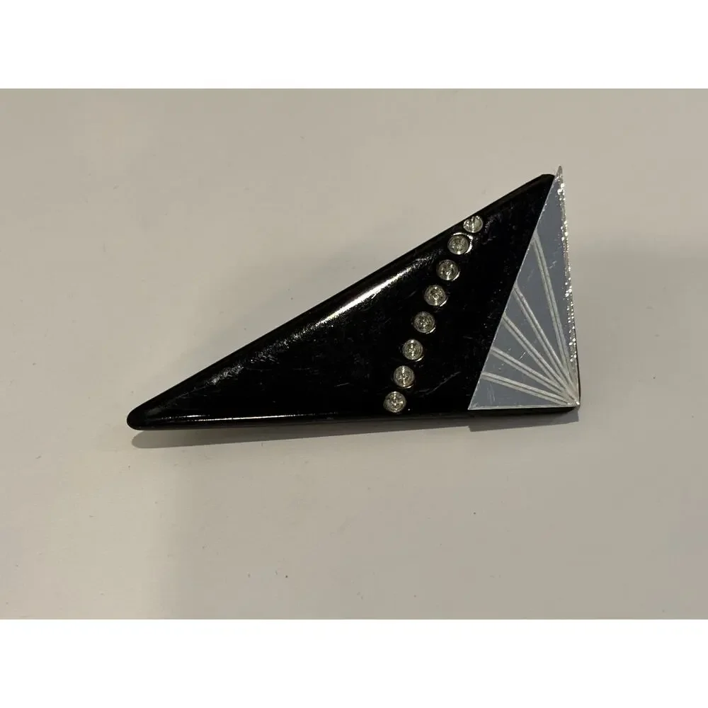 Vintage Art Deco Style Geometric Brooch Black with Mirror Accent
